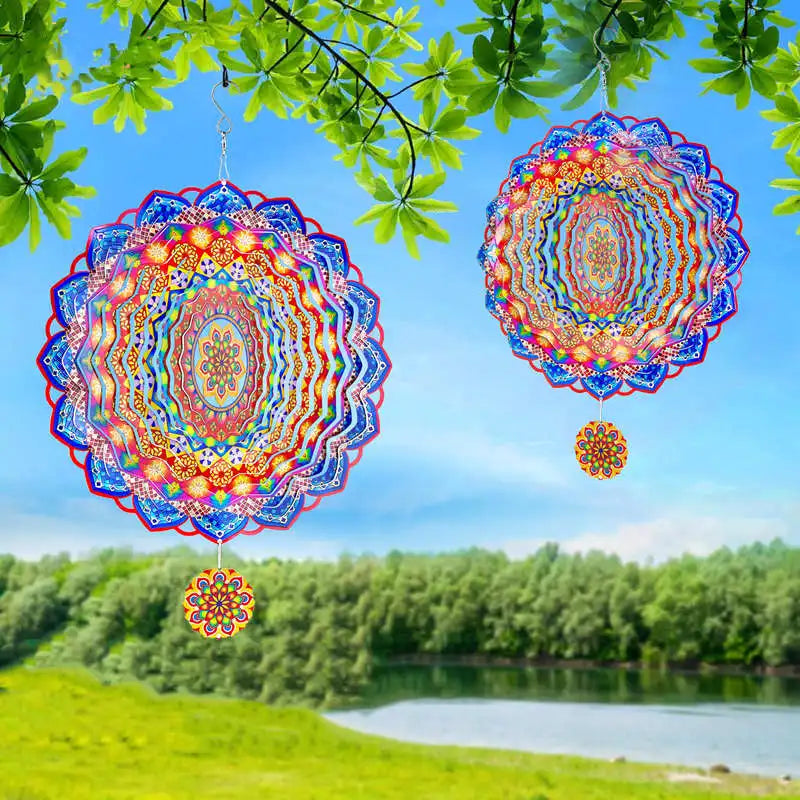 Colored Wind Spinner Mandala Garden Ornaments 12 Inch Wind Chime