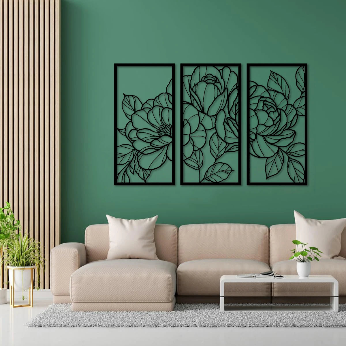 Minimalist Art Wall Decor Floral Gold Flower Wood Art Wall Decor
