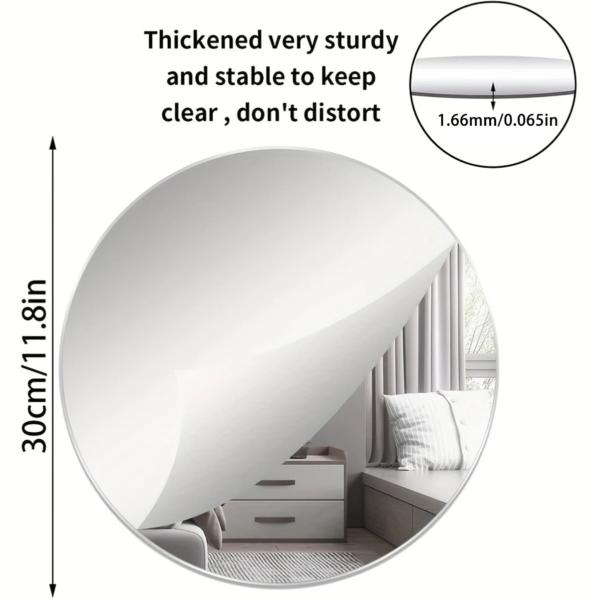 1pc 30cm/1.66mm Round Mirror, Self-Adhesive Non-Glass Mirror