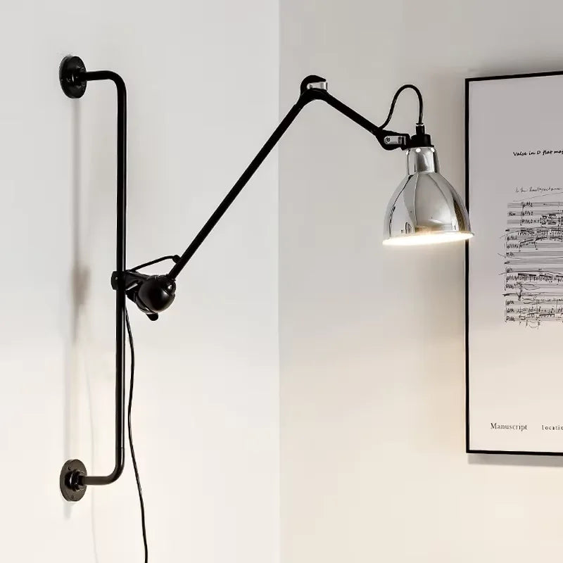 Industrial Style Long Wall Light Creative Design Long Pole Swing Arm Telescopic Eye Protection Lamp Living Room Reading Lamp