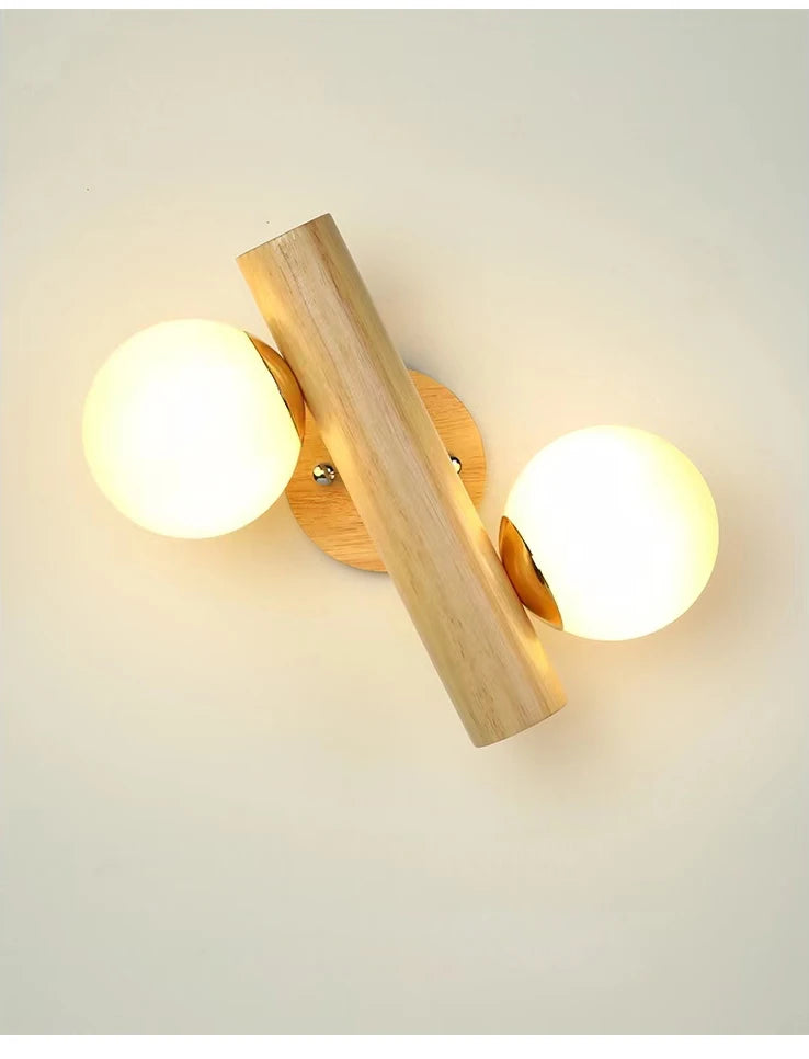 Wooden Wall Lamps for Living Room Bedside Glass ball Decor Luminaires Stairs Aisle Rest Area Farmhouse Background Wall sconce