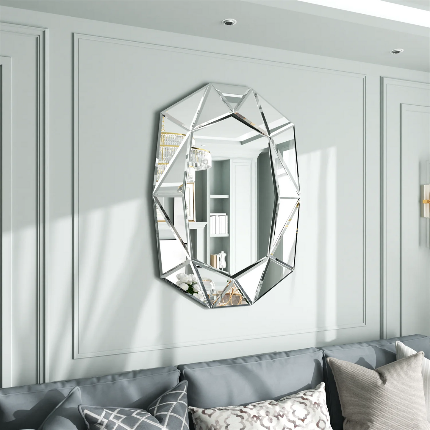 40 Inch Asymmetrical Decorative Wall Mirror Glass Inlayed Accent Vanetian Mirror for Living Room Bedroom