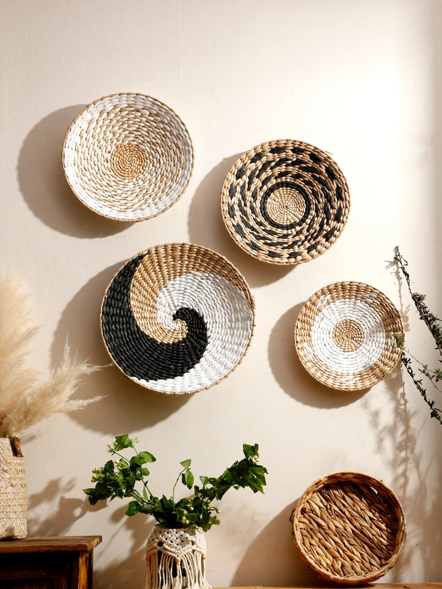 Wall Basket Decor Boho Handmade Seagrass Wall Hanging Decor Natural Basket