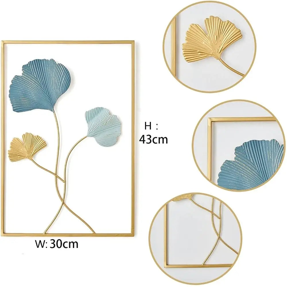 Nordic Home Wall Decor Macrame Wall Hanging Decor Metal Round Gold Ginkgo Leaf