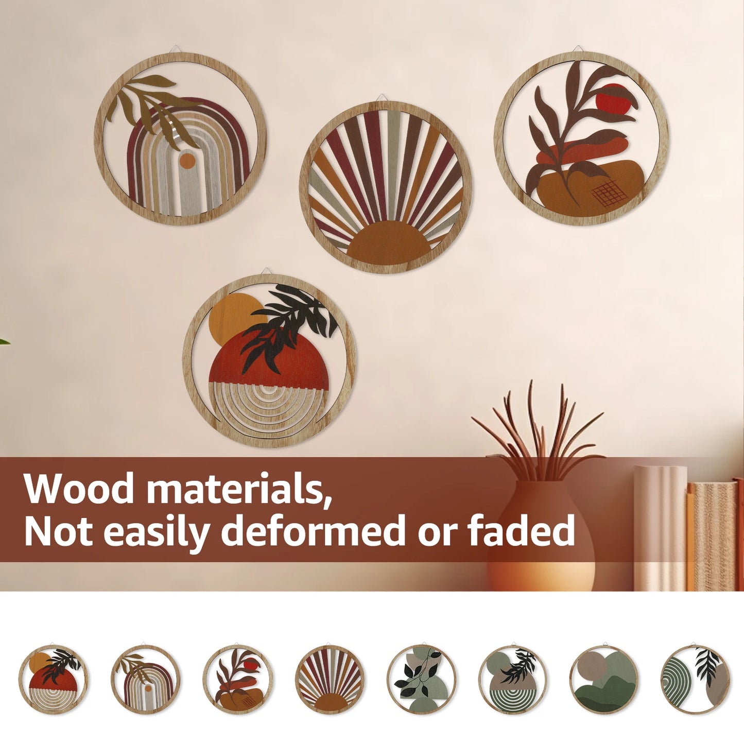 4Pcs Wood Wall Decor Hanging Wall Art Decor Elegant Bohemian Wall Decor