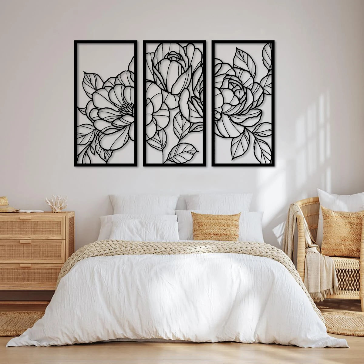 Minimalist Art Wall Decor Floral Gold Flower Wood Art Wall Decor