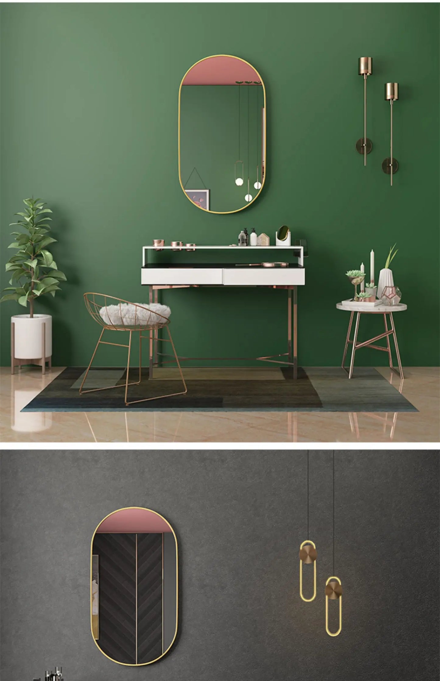 Golden Oval Mirror Wall Mounted Bathroom Vanity Vanity Mirror