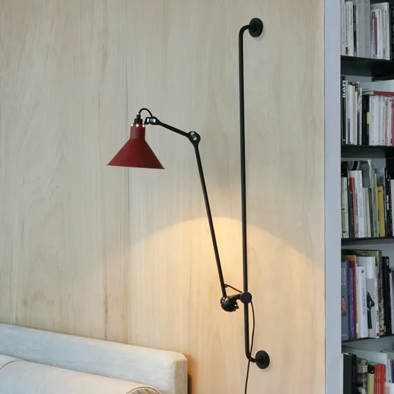 Industrial Style Long Wall Light Creative Design Long Pole Swing Arm Telescopic Eye Protection Lamp Living Room Reading Lamp