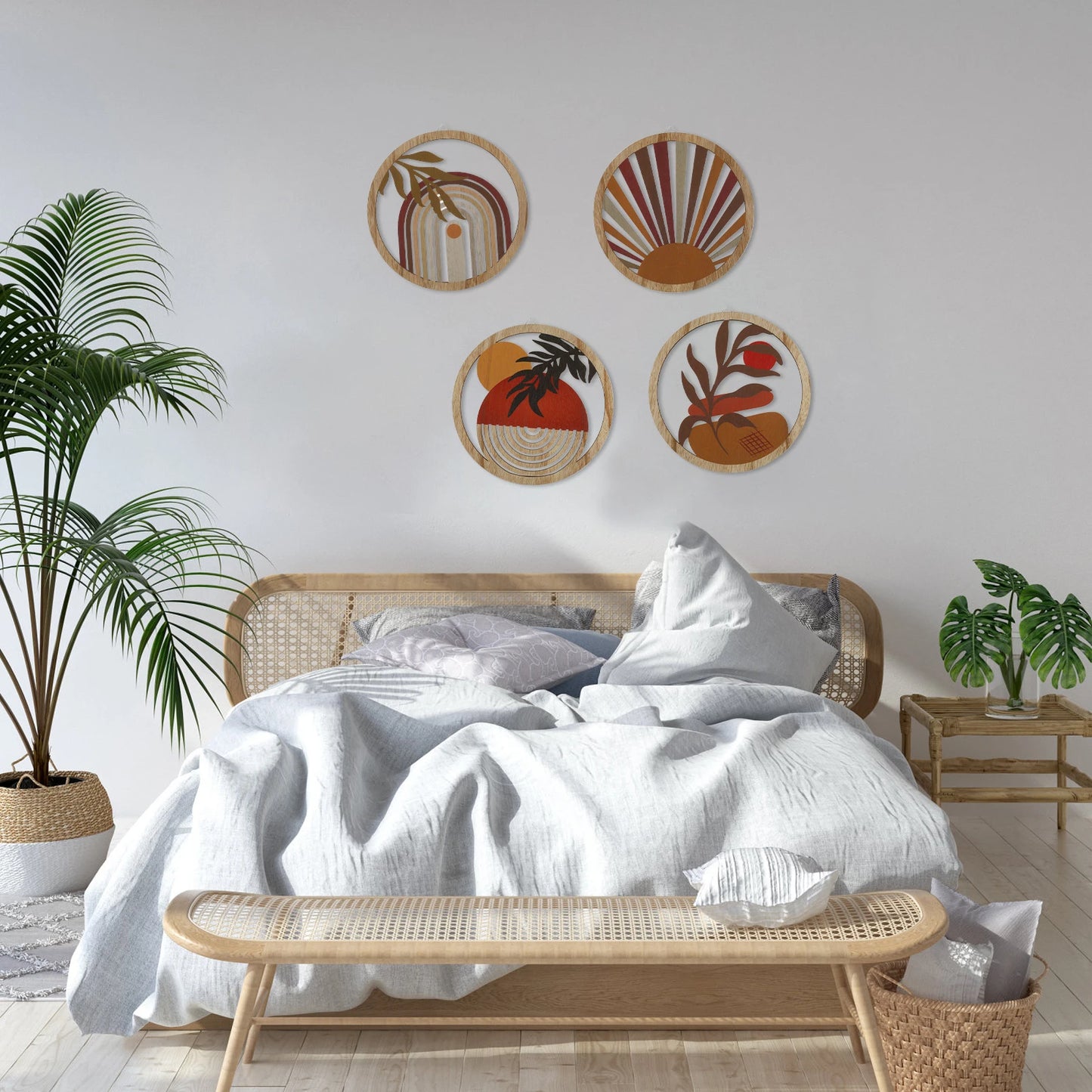 4Pcs Wood Wall Decor Hanging Wall Art Decor Elegant Bohemian Wall Decor