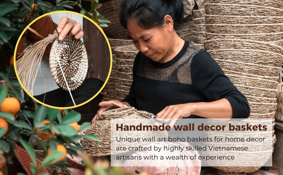 Wall Decor Set of 9 Boho Home Decorations Rattan Wall Decoration Wicker Basket Hanging Wall Baskets Decorative Plates for Wall