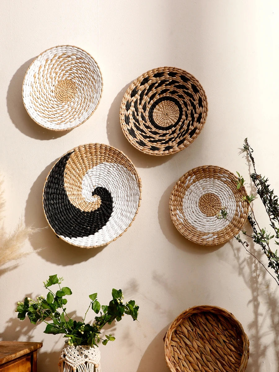 Wall Basket Decor Boho Handmade Seagrass Wall Hanging Decor Natural Basket