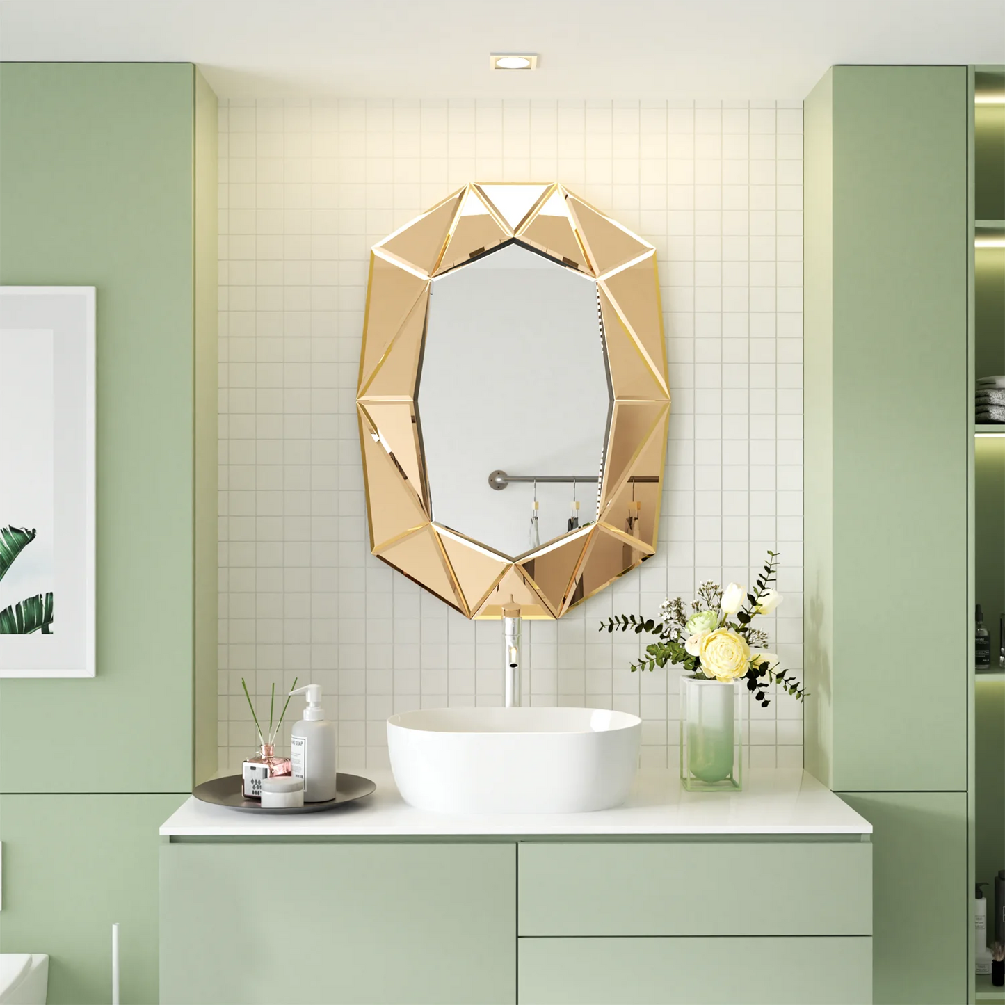 40 Inch Asymmetrical Decorative Wall Mirror Glass Inlayed Accent Vanetian Mirror for Living Room Bedroom