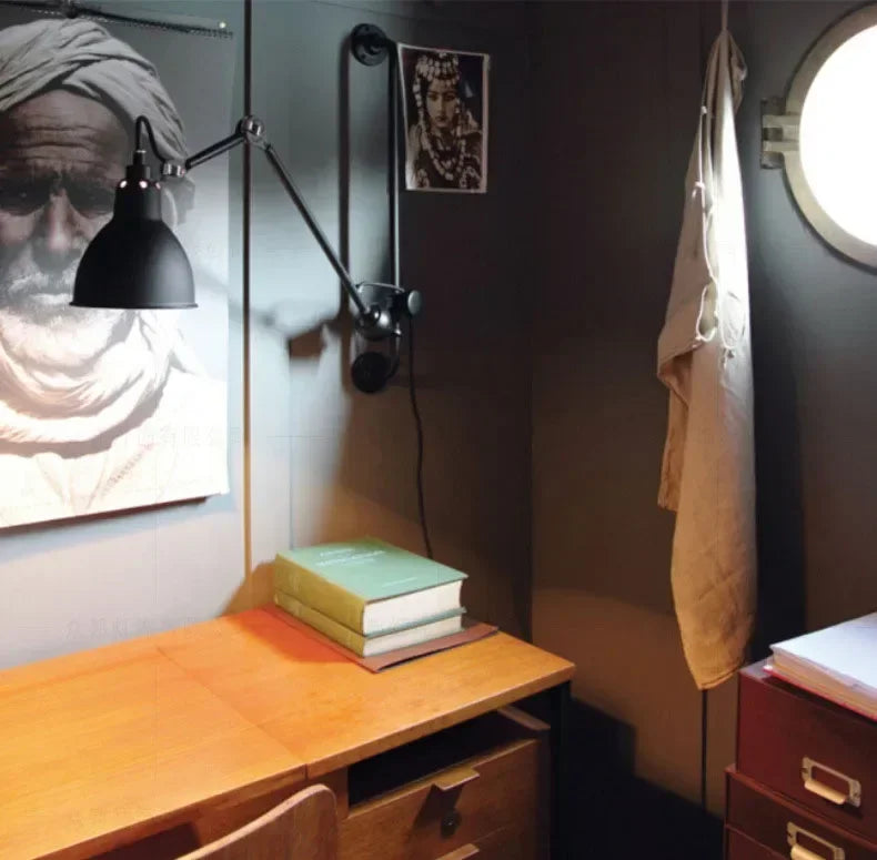 Industrial Style Long Wall Light Creative Design Long Pole Swing Arm Telescopic Eye Protection Lamp Living Room Reading Lamp