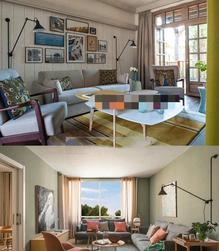 Industrial Style Long Wall Light Creative Design Long Pole Swing Arm Telescopic Eye Protection Lamp Living Room Reading Lamp