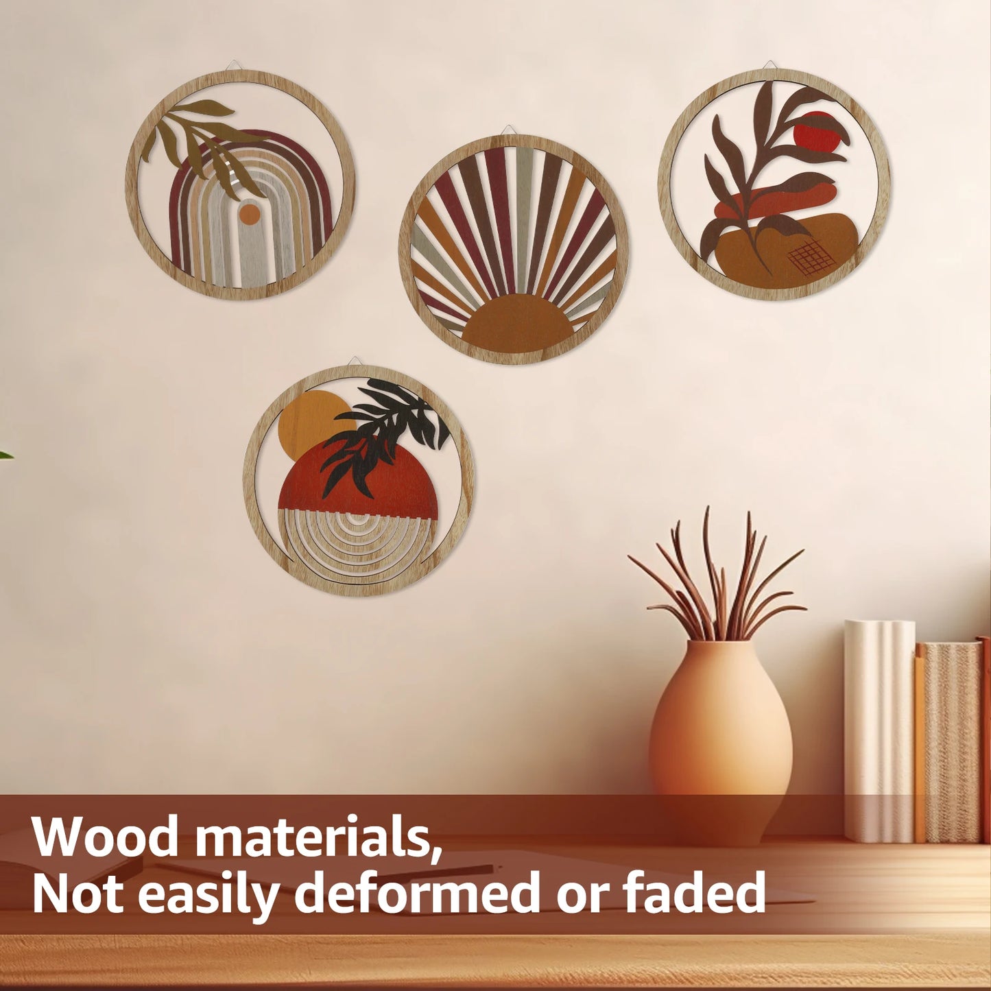 4Pcs Wood Wall Decor Hanging Wall Art Decor Elegant Bohemian Wall Decor