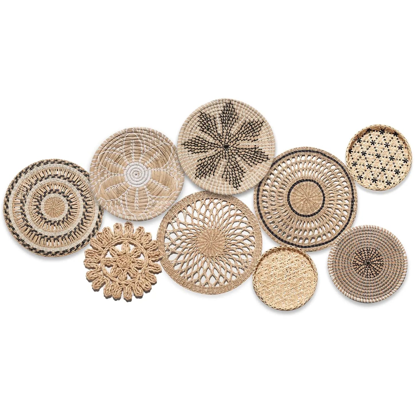 Wall Decor Set of 9 Boho Home Decorations Rattan Wall Decoration Wicker Basket Hanging Wall Baskets Decorative Plates for Wall