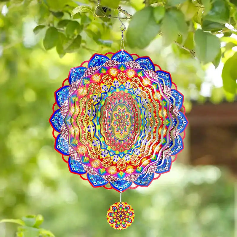Colored Wind Spinner Mandala Garden Ornaments 12 Inch Wind Chime