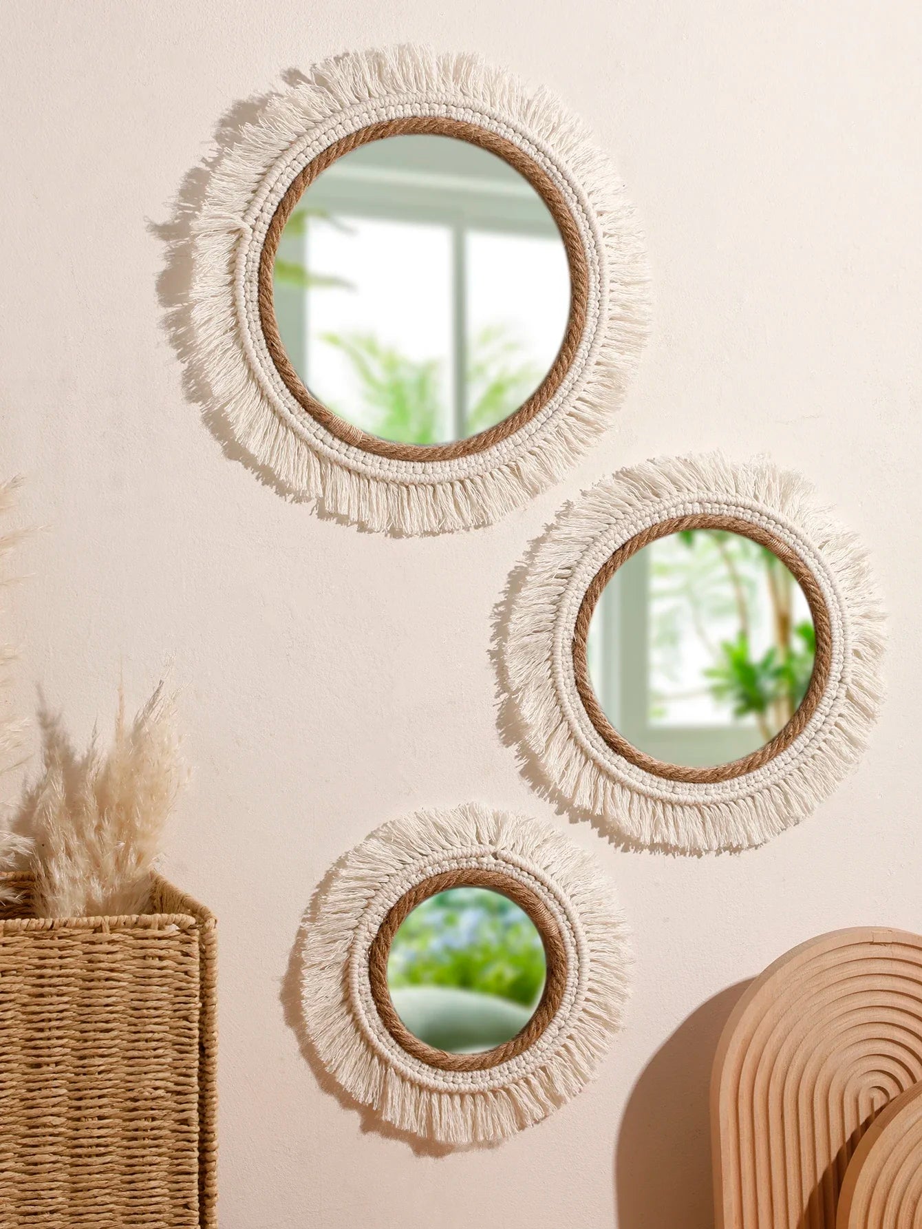 Bohemian Handmade Woven Wall Mounted Home Decoration Mirror Handicraft Decoration