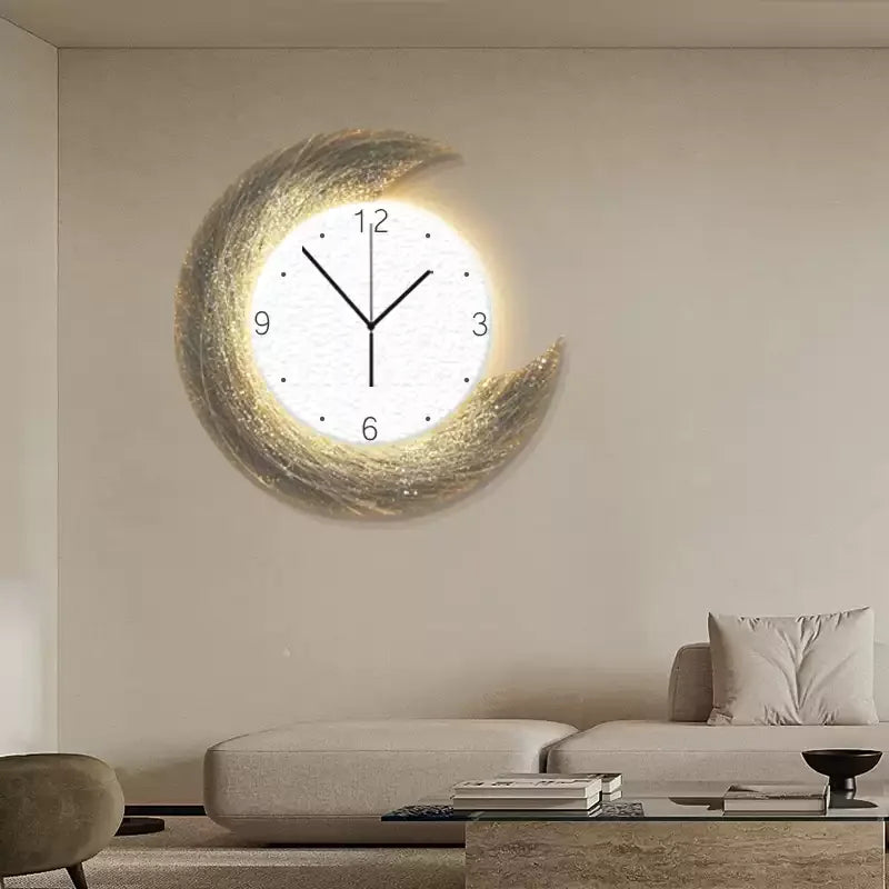 Moon Phase Wall Clock With Built-in LED Light Modern Silent Living Room