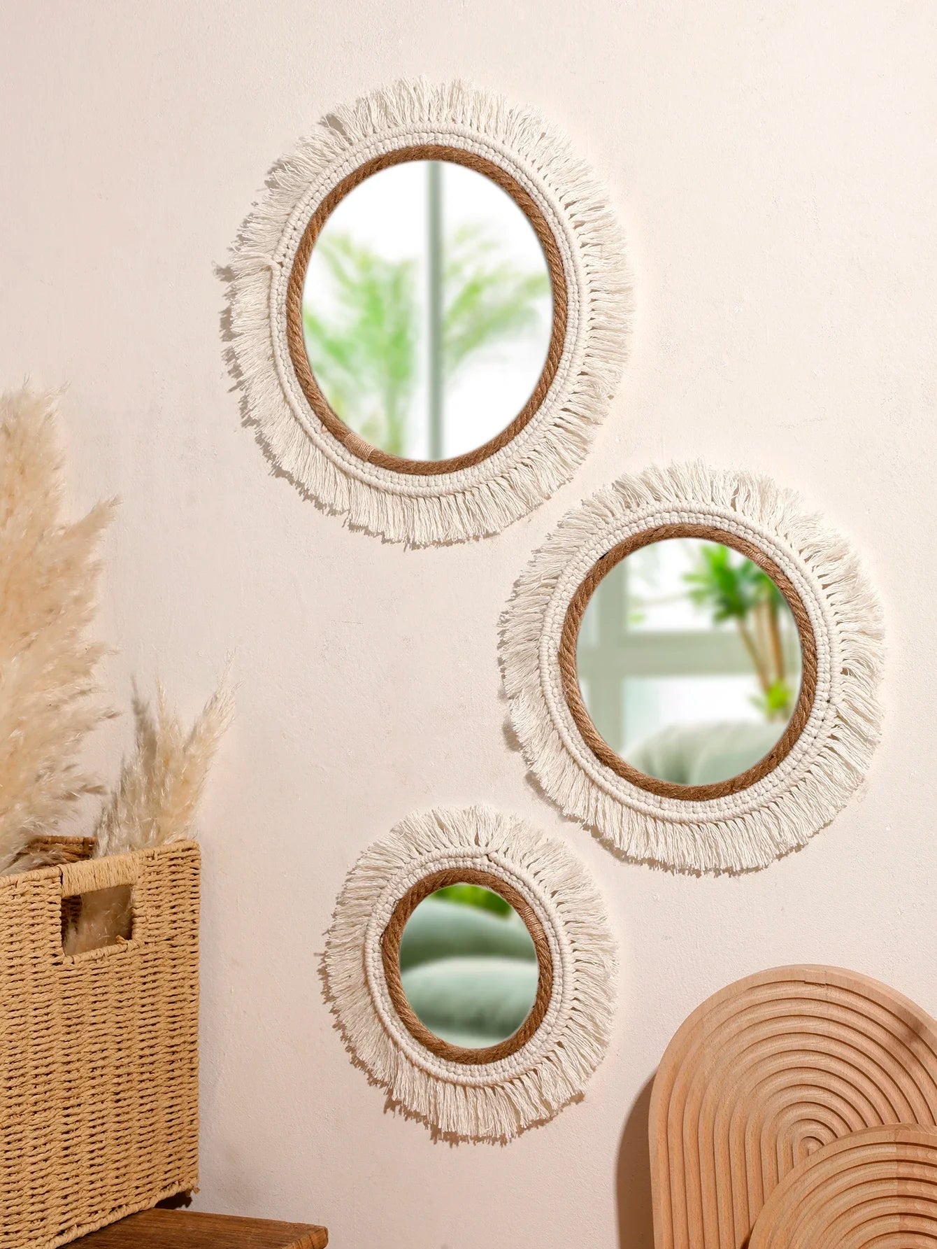 Bohemian Handmade Woven Wall Mounted Home Decoration Mirror Handicraft Decoration