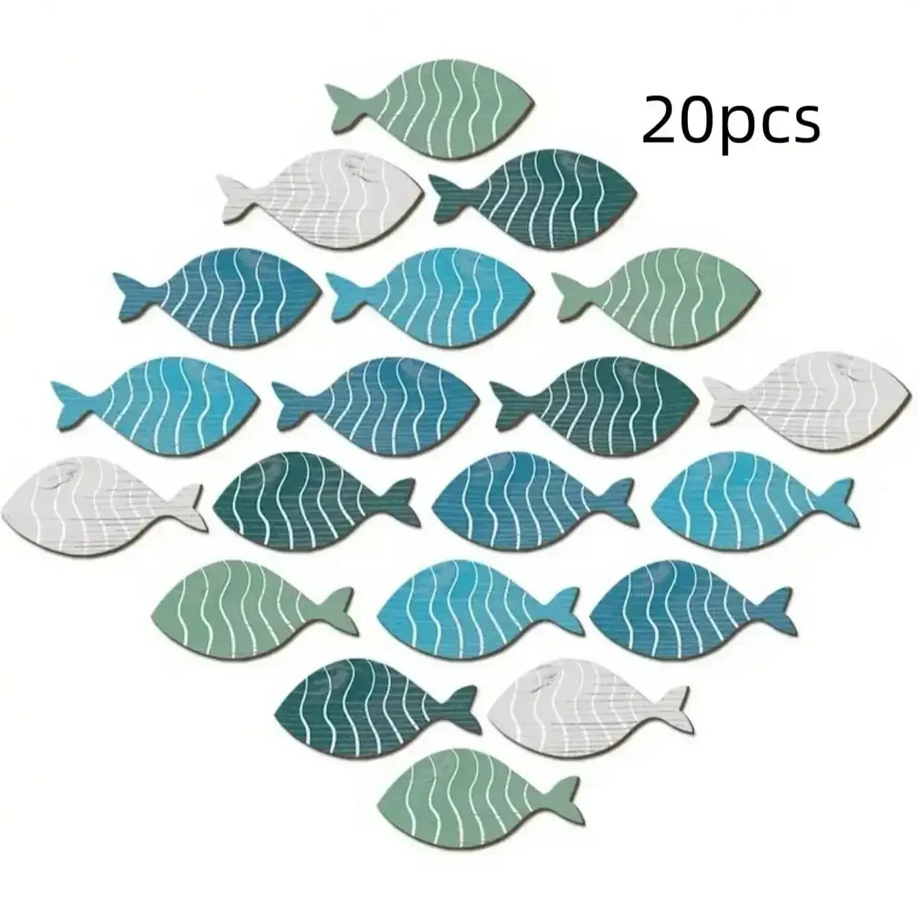 20pcs/set Wooden Fish Wall Decor Coastal Beach Decoration DIY Living Room Wall for Home Lake House Decor