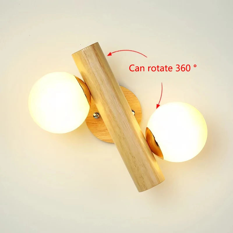 Wooden Wall Lamps for Living Room Bedside Glass ball Decor Luminaires Stairs Aisle Rest Area Farmhouse Background Wall sconce