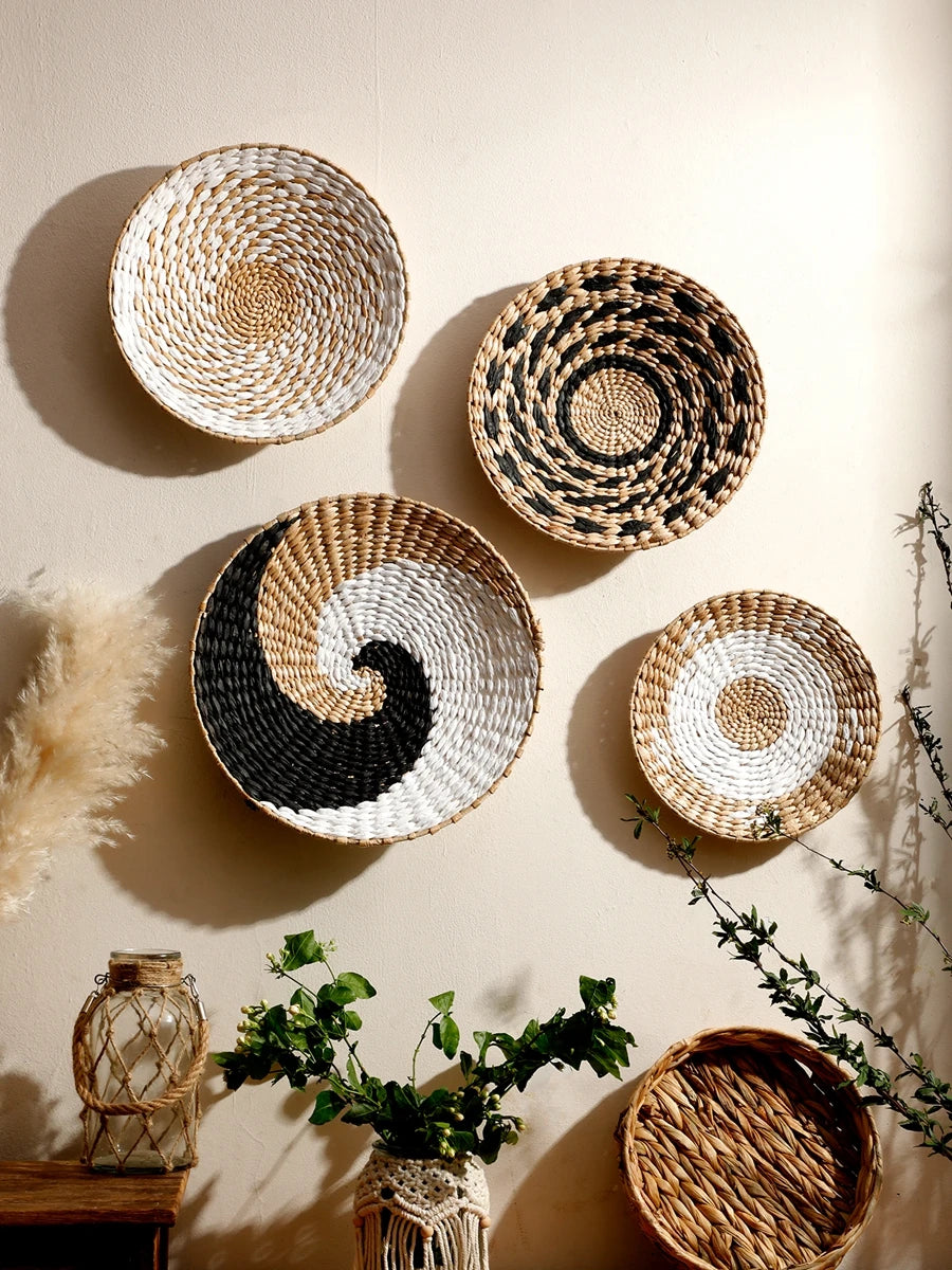Wall Basket Decor Boho Handmade Seagrass Wall Hanging Decor Natural Basket