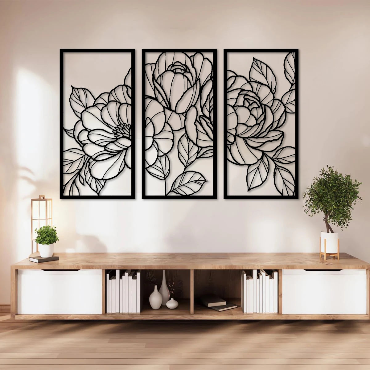 Minimalist Art Wall Decor Floral Gold Flower Wood Art Wall Decor
