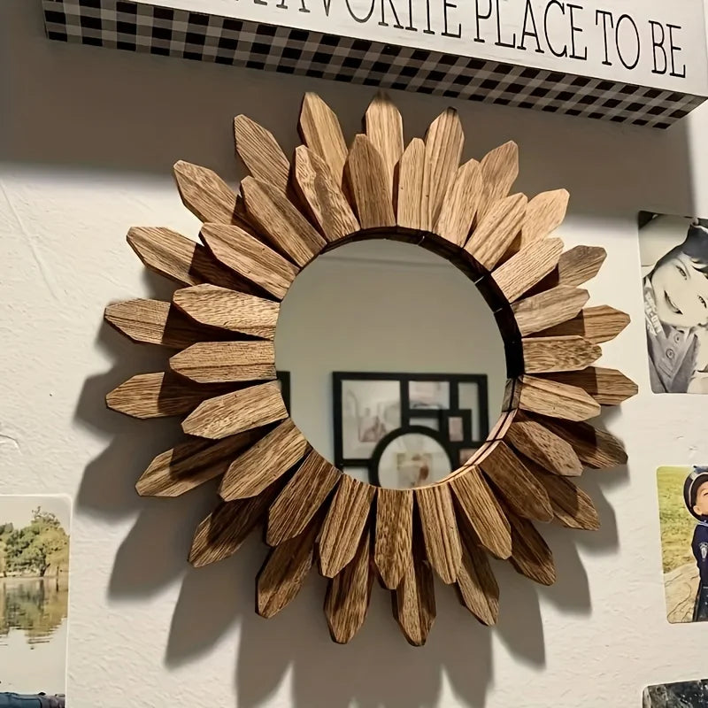 Sunflower Decorative Mirror, Wall Mirror, Wooden Decorative Mirror,
