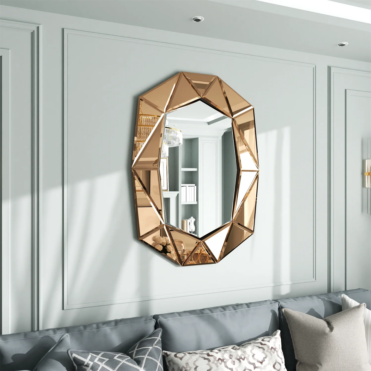 40 Inch Asymmetrical Decorative Wall Mirror Glass Inlayed Accent Vanetian Mirror for Living Room Bedroom