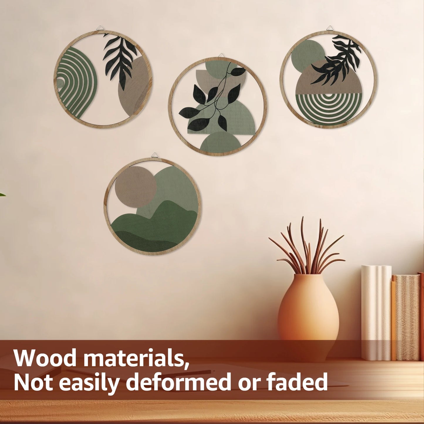 4Pcs Wood Wall Decor Hanging Wall Art Decor Elegant Bohemian Wall Decor