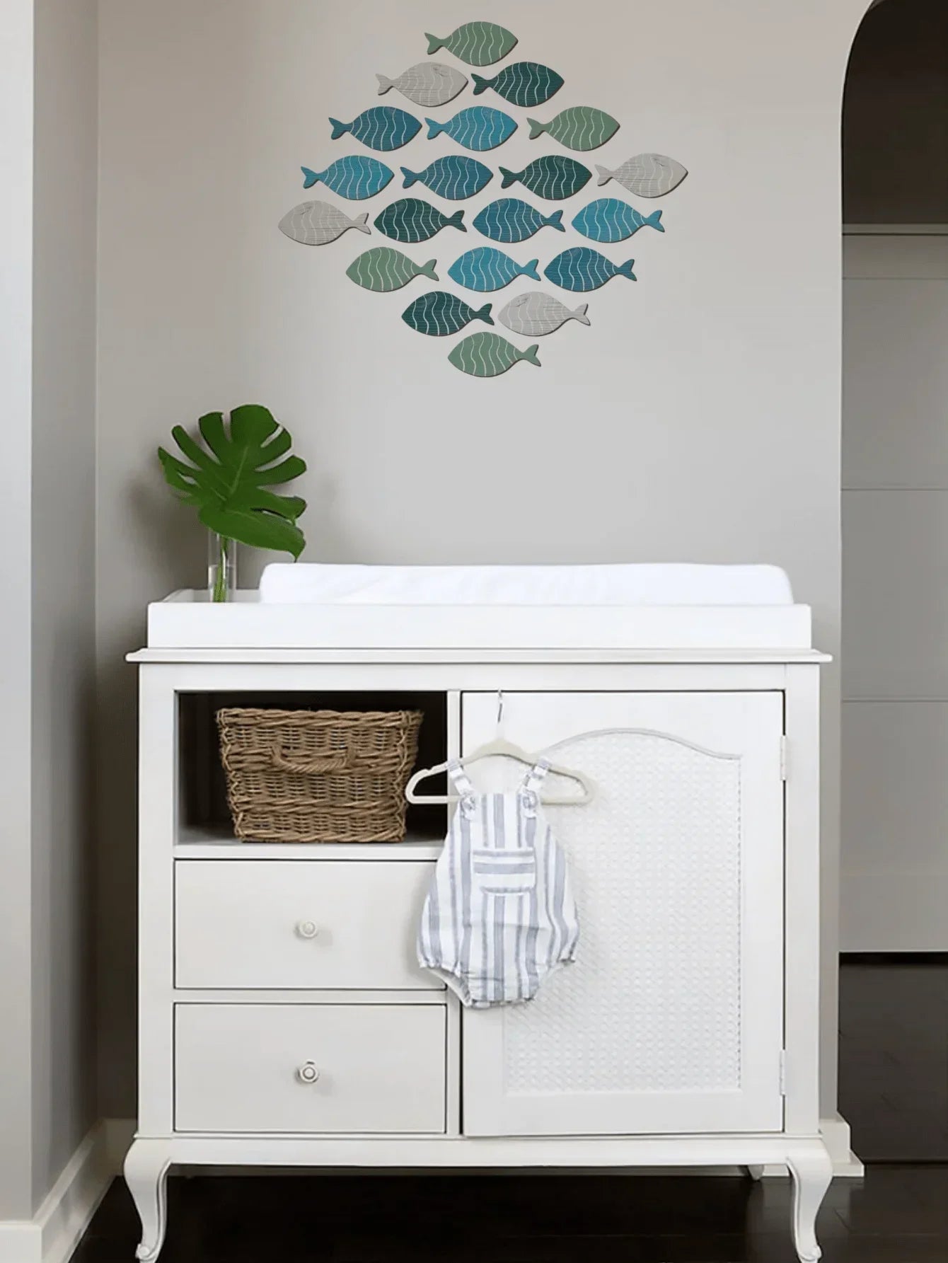 20pcs/set Wooden Fish Wall Decor Coastal Beach Decoration DIY Living Room Wall for Home Lake House Decor