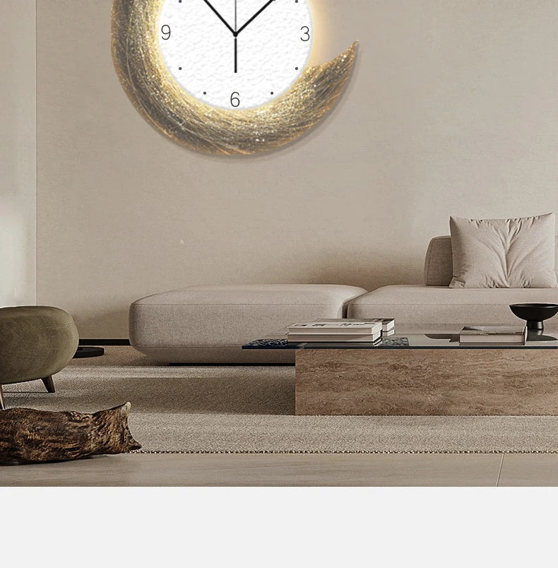 Moon Phase Wall Clock With Built-in LED Light Modern Silent Living Room