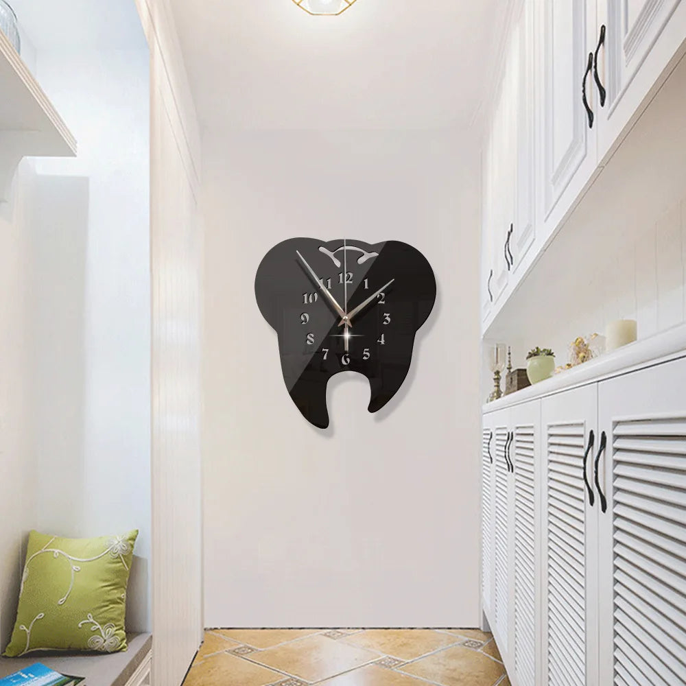 Creative Teeth Mirror Wall Clock TV Backdrop Personality Modern Mirror Clock Wall Stickers Home Decor Hanging Clock