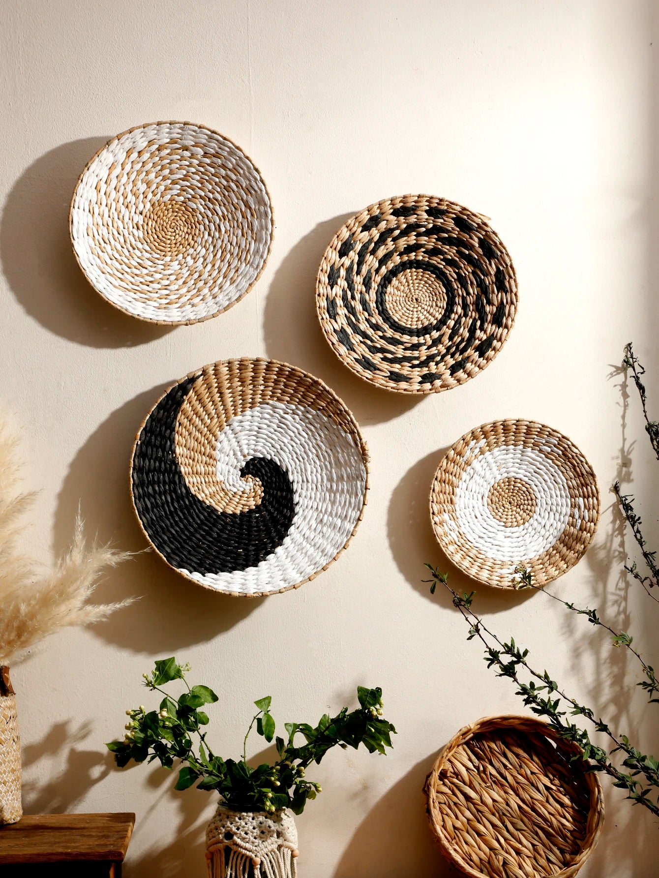 Wall Basket Decor Boho Handmade Seagrass Wall Hanging Decor Natural Basket