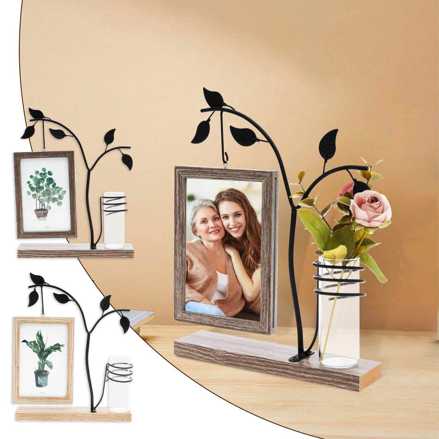4x6 Picture Frame with Stand and Glass Vase for Flowers Plants Double Sided 4x6 Photo Frame