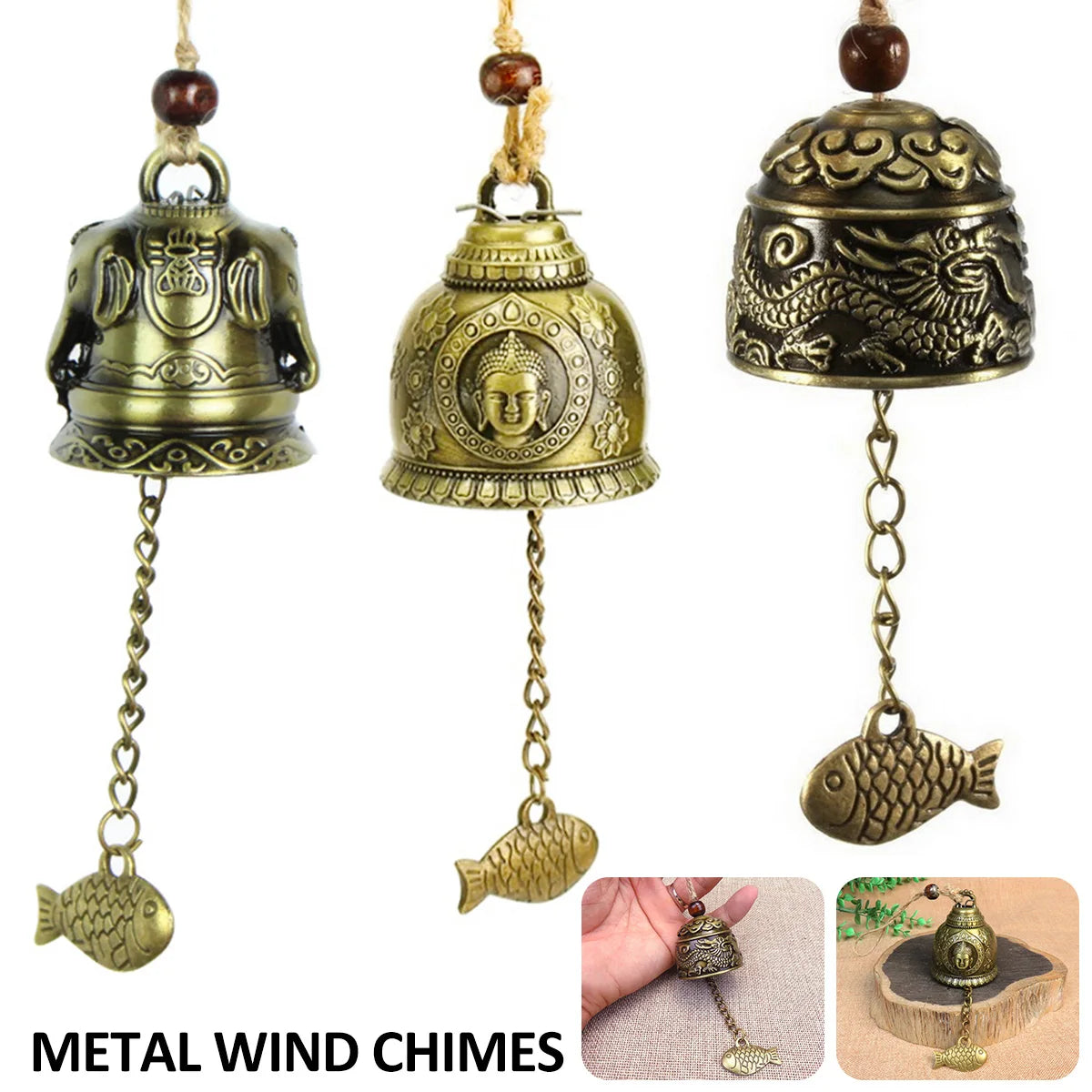 Feng Shui Wind Bell Retro Buddha Dragon Elephant Wind Chime