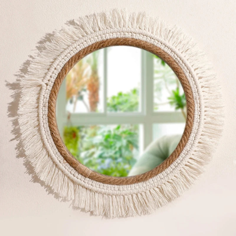 Bohemian Handmade Woven Wall Mounted Home Decoration Mirror Handicraft Decoration
