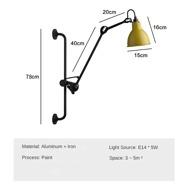 Industrial Style Long Wall Light Creative Design Long Pole Swing Arm Telescopic Eye Protection Lamp Living Room Reading Lamp