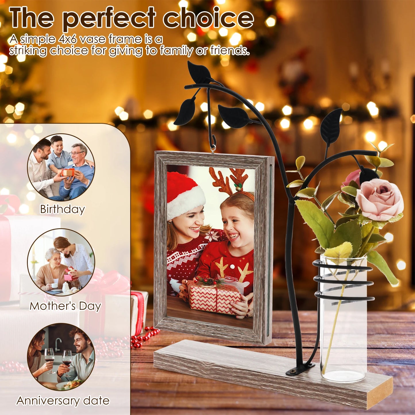 4x6 Picture Frame with Stand and Glass Vase for Flowers Plants Double Sided 4x6 Photo Frame
