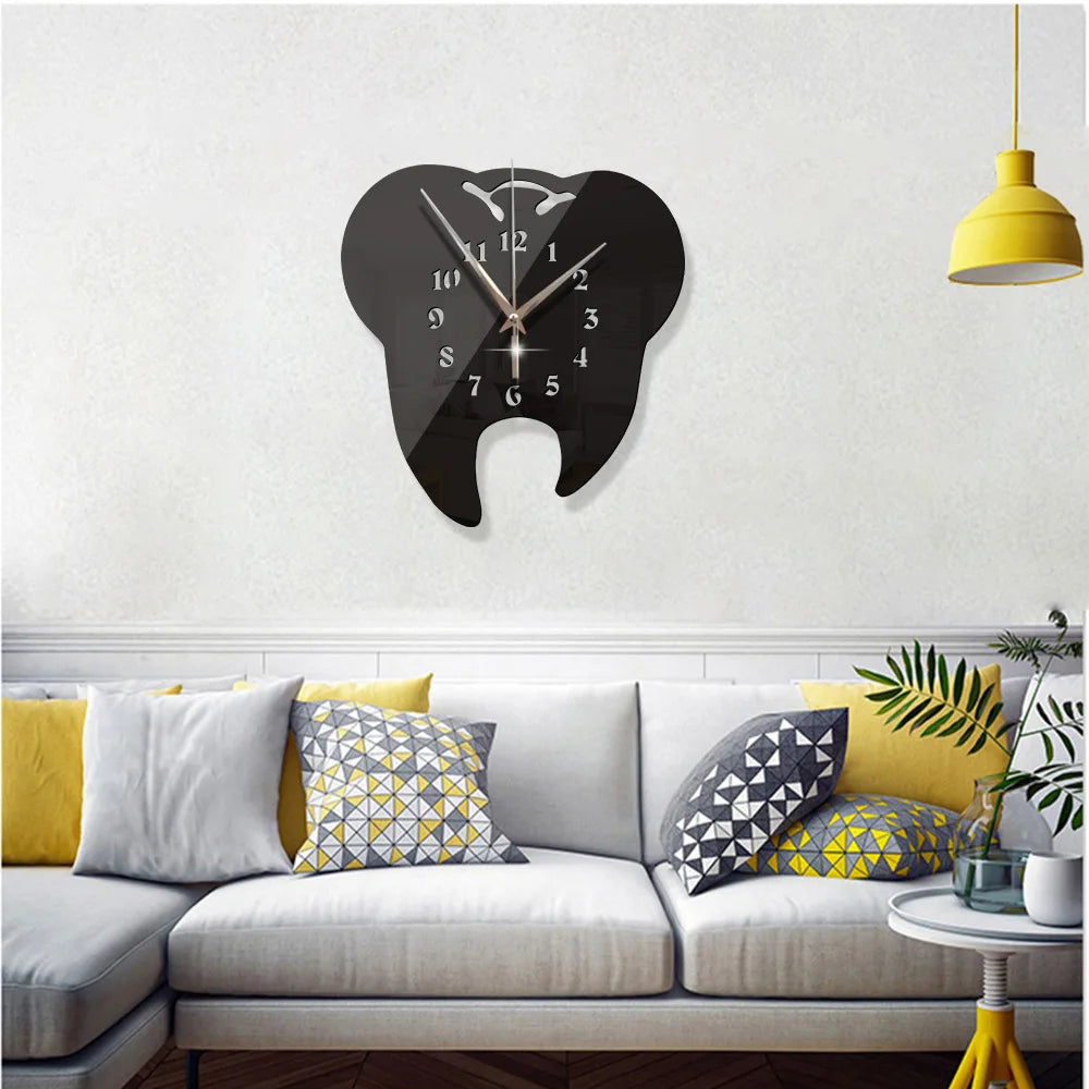 Creative Teeth Mirror Wall Clock TV Backdrop Personality Modern Mirror Clock Wall Stickers Home Decor Hanging Clock