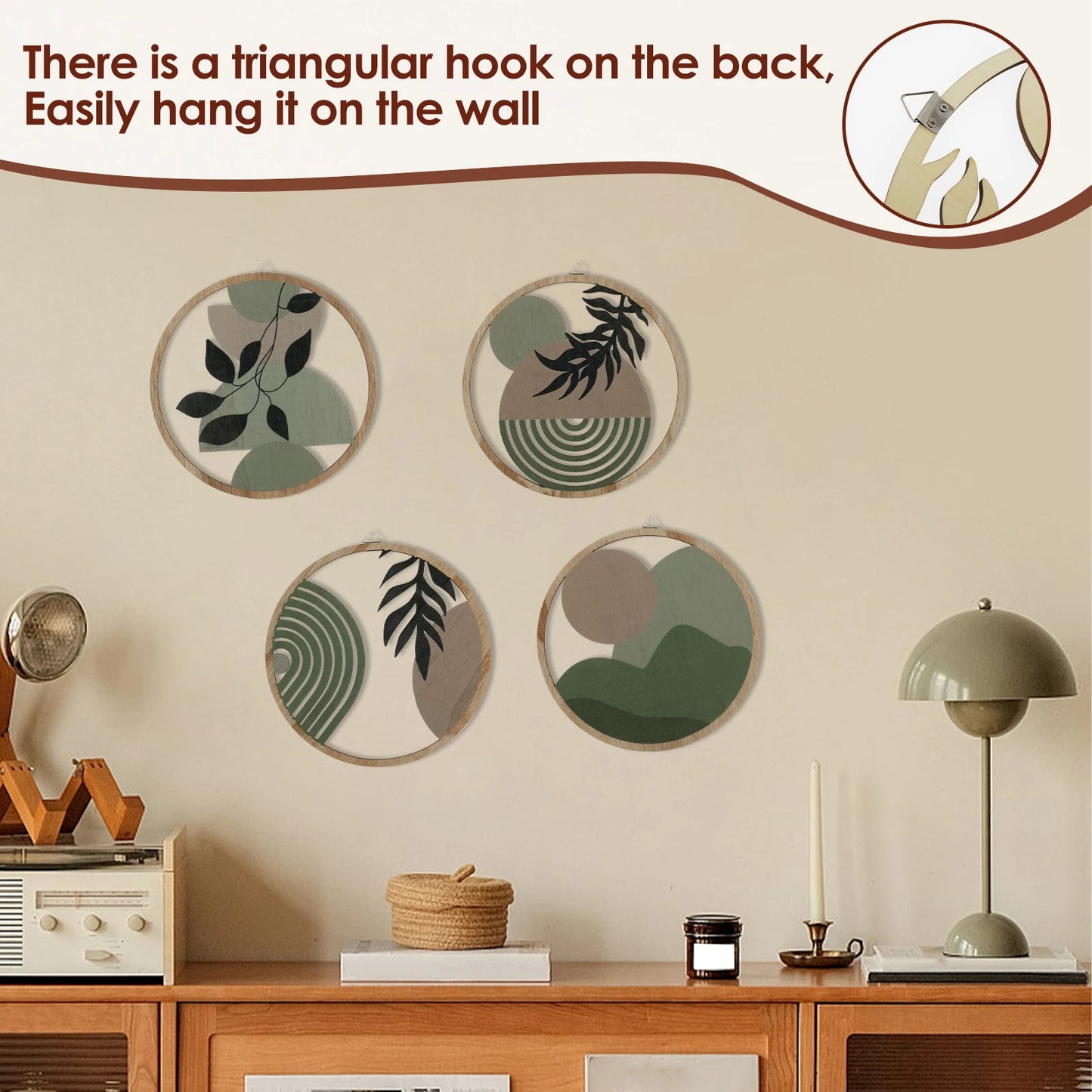 4Pcs Wood Wall Decor Hanging Wall Art Decor Elegant Bohemian Wall Decor