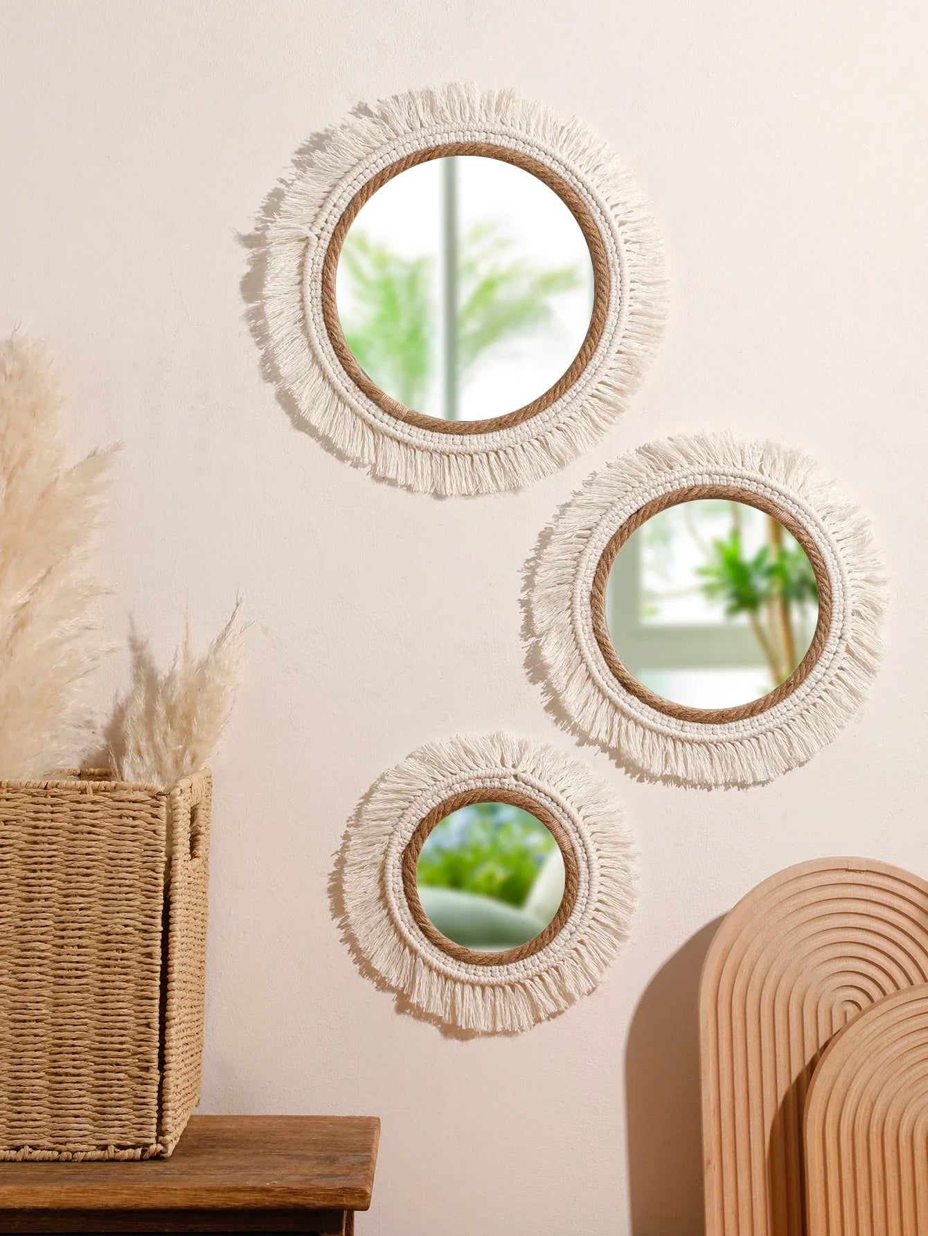 Bohemian Handmade Woven Wall Mounted Home Decoration Mirror Handicraft Decoration