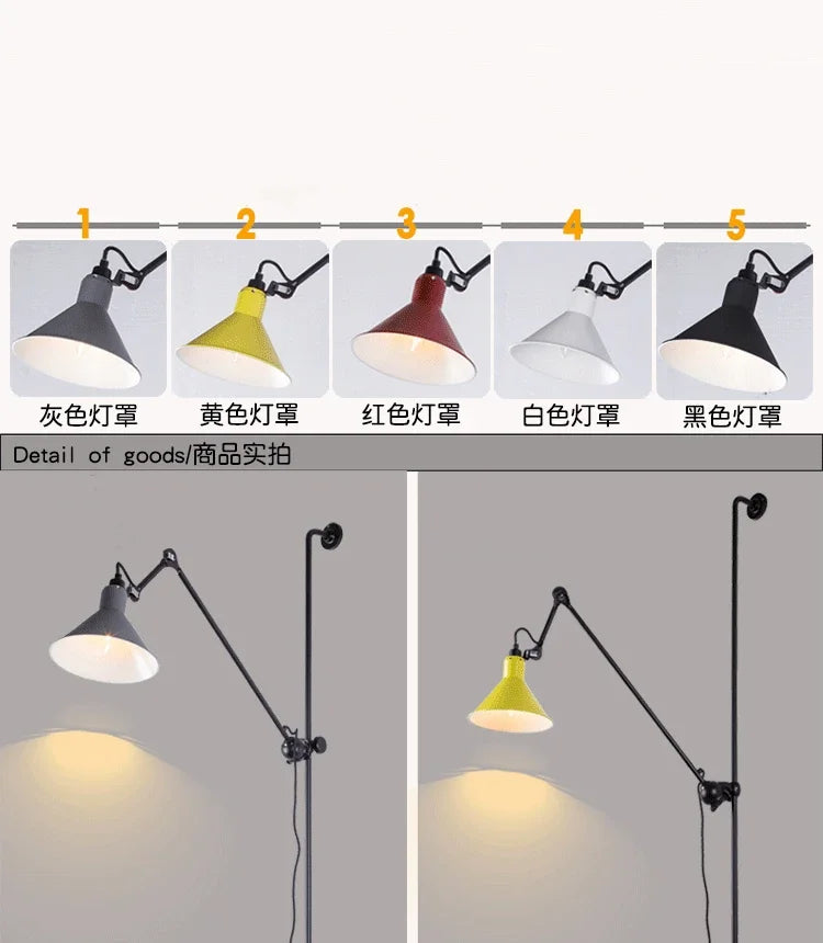 Industrial Style Long Wall Light Creative Design Long Pole Swing Arm Telescopic Eye Protection Lamp Living Room Reading Lamp