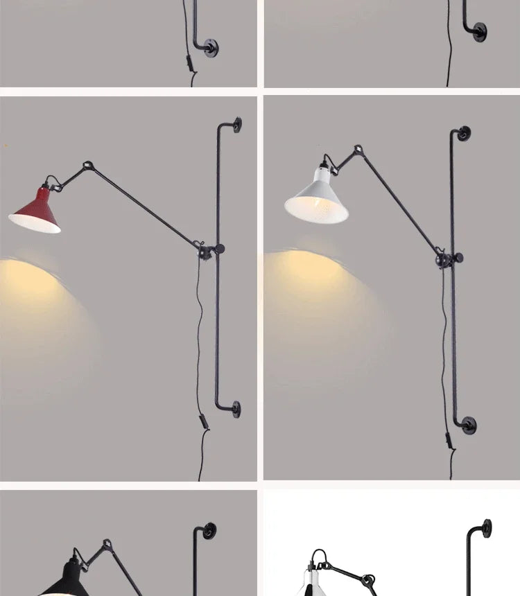 Industrial Style Long Wall Light Creative Design Long Pole Swing Arm Telescopic Eye Protection Lamp Living Room Reading Lamp