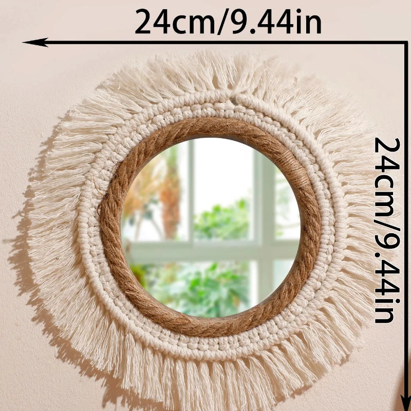 Bohemian Handmade Woven Wall Mounted Home Decoration Mirror Handicraft Decoration