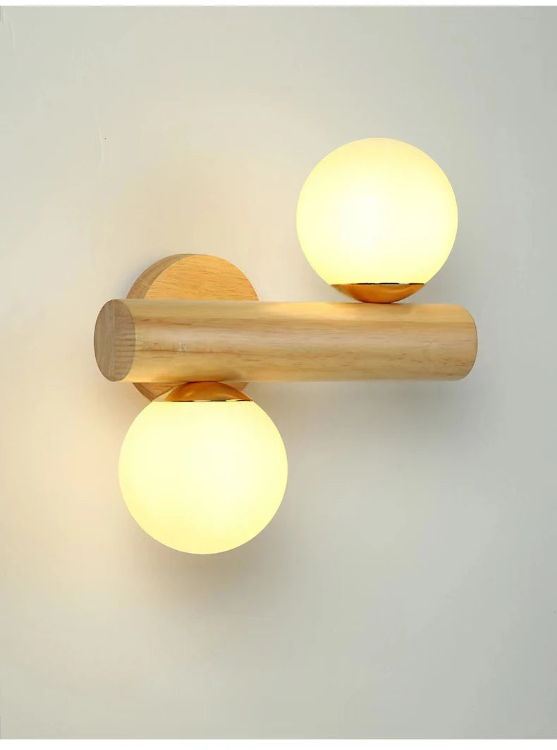 Wooden Wall Lamps for Living Room Bedside Glass ball Decor Luminaires Stairs Aisle Rest Area Farmhouse Background Wall sconce