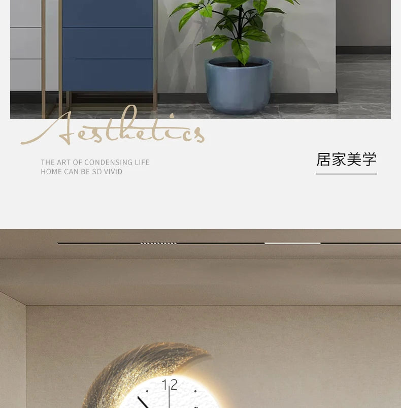 Moon Phase Wall Clock With Built-in LED Light Modern Silent Living Room