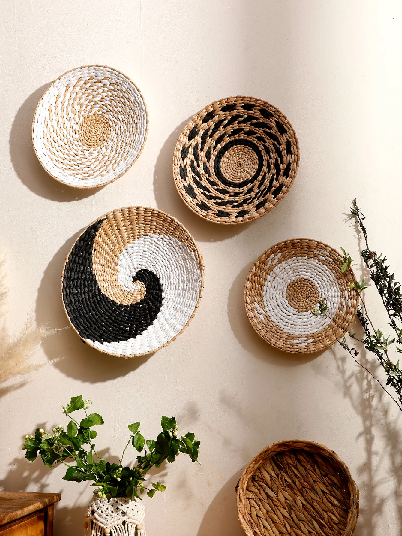 Wall Basket Decor Boho Handmade Seagrass Wall Hanging Decor Natural Basket