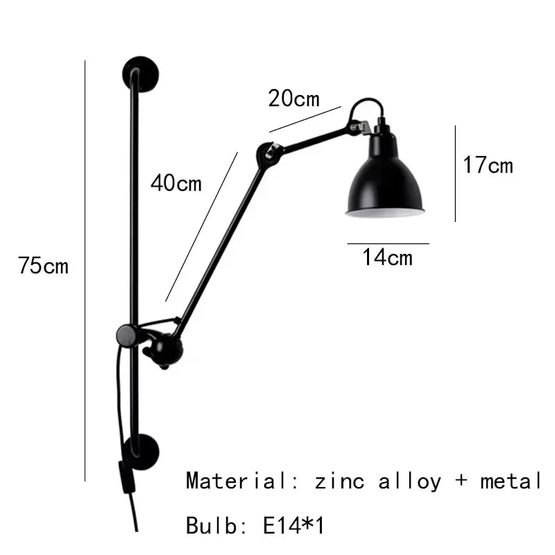 Industrial Style Long Wall Light Creative Design Long Pole Swing Arm Telescopic Eye Protection Lamp Living Room Reading Lamp